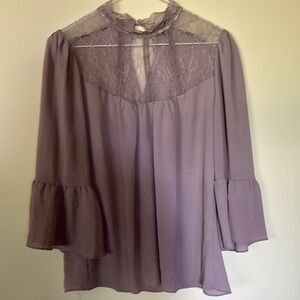 Purple Ruffled 3/4 Sleeve Bib Collar Blouse